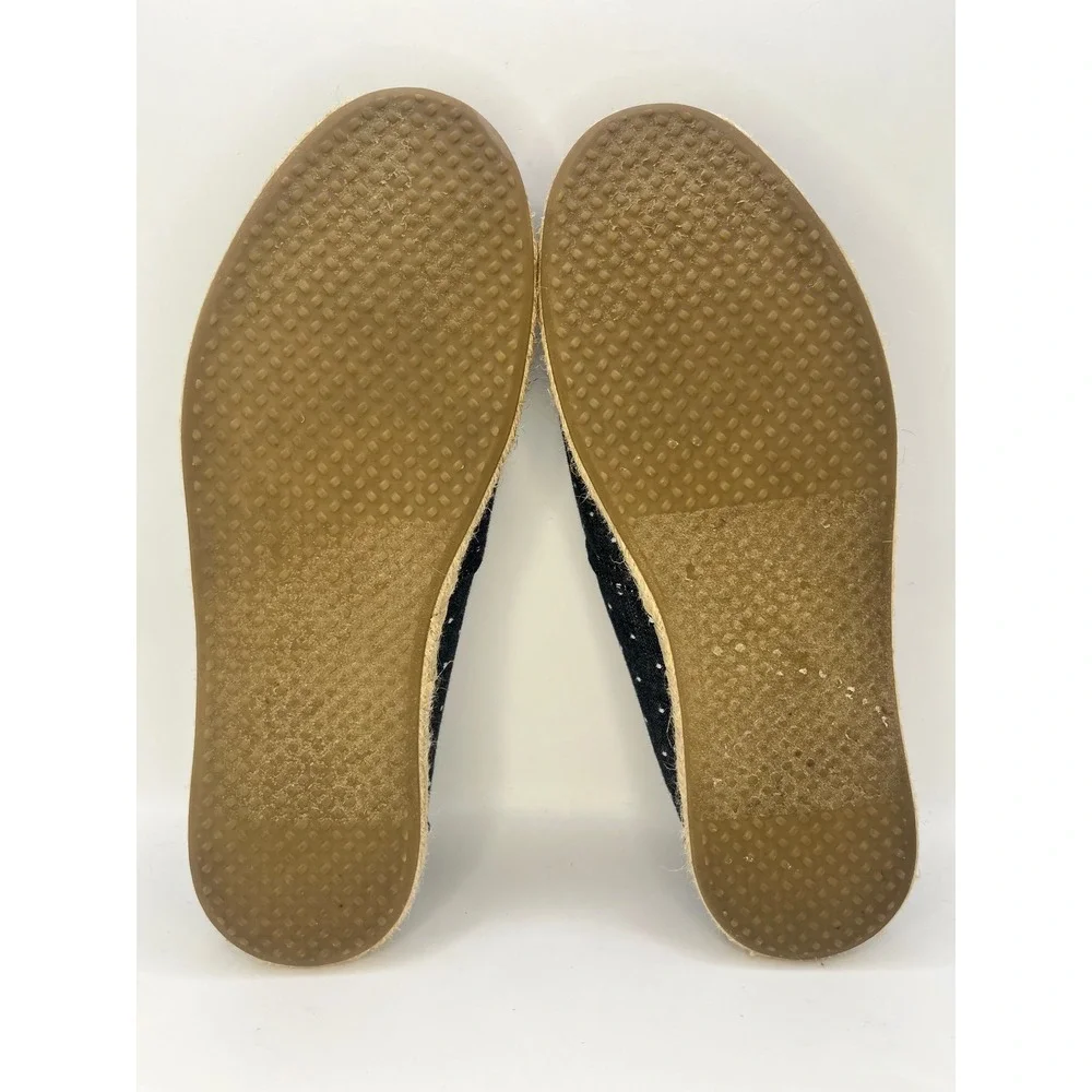 TOMS Women Size‎ 5.5 Black White Polka Dot Espadrille Flats Shoes Canvas Slip On